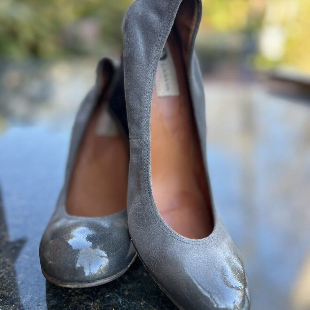 Lanvin Suede 65mm Wedge Heel Ballerina Pump Block Platform Scrunch 42Eur US 11.5